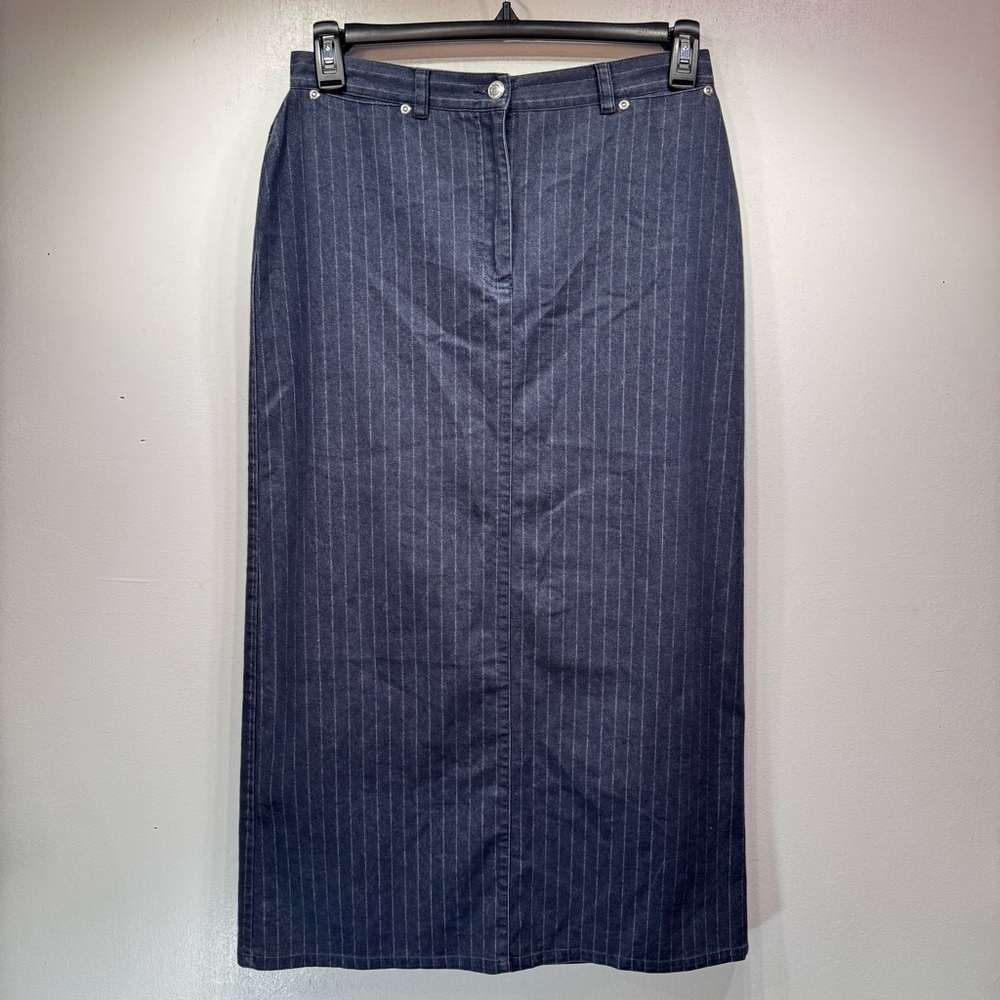 Dark Wash Denim Pinstriped Long Skirt Vintage Emma James for Liz Claiborne 8-10